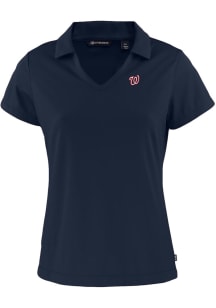 Cutter and Buck Washington Nationals Womens Navy Blue Daybreak V Neck Short Sleeve Polo Shirt