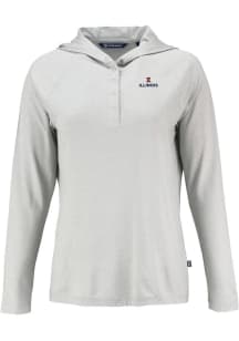 Womens Illinois Fighting Illini Grey Cutter and Buck Coastline Eco Hooded Sweatshirt