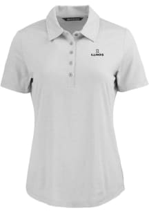 Womens Illinois Fighting Illini Grey Cutter and Buck Coastline Eco Short Sleeve Polo Shirt