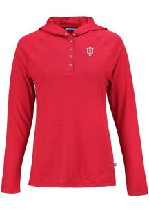 Womens Indiana Hoosiers Red Cutter and Buck Coastline Eco Hooded Sweatshirt