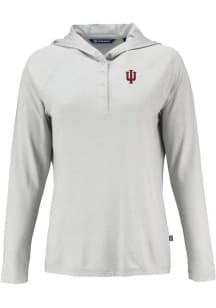 Womens Indiana Hoosiers Grey Cutter and Buck Coastline Eco Hooded Sweatshirt