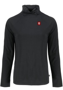 Womens Indiana Hoosiers Black Cutter and Buck Block Logo Coastline Eco Funnel Neck Crew Sweatshi..