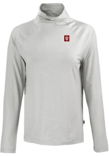 Womens Indiana Hoosiers Grey Cutter and Buck Block Logo Coastline Eco Funnel Neck Crew Sweatshir..