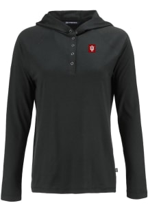 Womens Indiana Hoosiers Black Cutter and Buck Block Logo Coastline Eco Hooded Sweatshirt