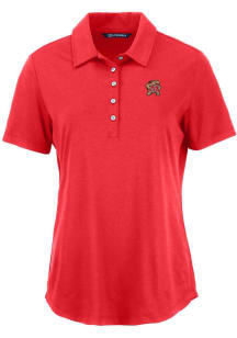 Womens Maryland Terrapins Red Cutter and Buck Coastline Eco Short Sleeve Polo Shirt