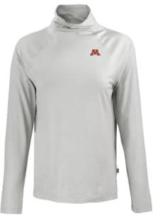 Womens Minnesota Golden Gophers Grey Cutter and Buck Coastline Eco Funnel Neck Crew Sweatshirt