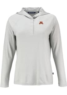 Womens Minnesota Golden Gophers Grey Cutter and Buck Coastline Eco Hooded Sweatshirt