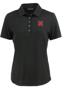 Cutter and Buck Nebraska Cornhuskers Womens Black Coastline Eco Short Sleeve Polo Shirt