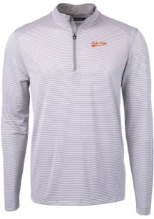 Cutter and Buck Idaho State Bengals Mens Grey Vault Virtue Eco Pique Stripe Big and Tall 1/4 Zip..