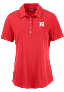 Womens Nebraska Cornhuskers Red Cutter and Buck Coastline Eco Short Sleeve Polo Shirt