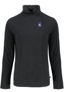 Womens Northwestern Wildcats Black Cutter and Buck Coastline Eco Funnel Neck Crew Sweatshirt