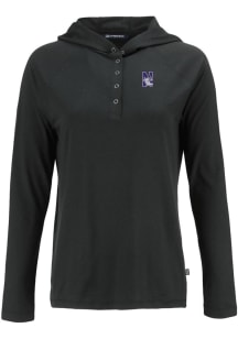 Womens Northwestern Wildcats Black Cutter and Buck Coastline Eco Hooded Sweatshirt