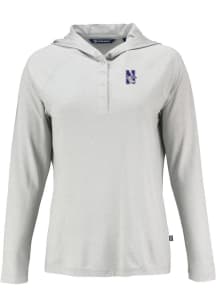 Womens Northwestern Wildcats Grey Cutter and Buck Coastline Eco Hooded Sweatshirt