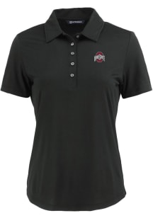 Cutter and Buck Ohio State Buckeyes Womens Black White Letter Coastline Eco Short Sleeve Polo Sh..