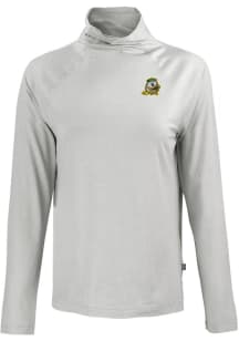 Womens Oregon Ducks Grey Cutter and Buck Coastline Eco Funnel Neck Crew Sweatshirt