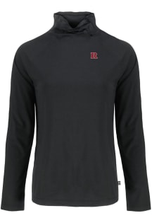 Womens Rutgers Scarlet Knights Black Cutter and Buck Coastline Eco Funnel Neck Crew Sweatshirt