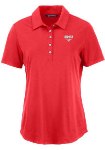 Cutter and Buck SMU Mustangs Womens Red Coastline Eco Short Sleeve Polo Shirt