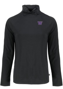 Womens Washington Huskies Black Cutter and Buck Coastline Eco Funnel Neck Crew Sweatshirt