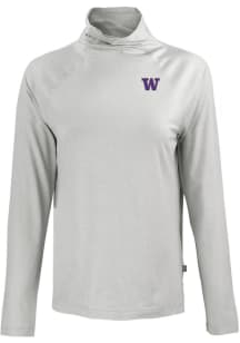 Womens Washington Huskies Grey Cutter and Buck Coastline Eco Funnel Neck Crew Sweatshirt