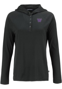 Womens Washington Huskies Black Cutter and Buck Coastline Eco Hooded Sweatshirt