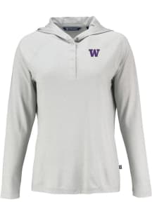 Womens Washington Huskies Grey Cutter and Buck Coastline Eco Hooded Sweatshirt