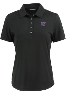 Womens Washington Huskies Black Cutter and Buck Coastline Eco Short Sleeve Polo Shirt