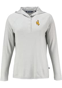Cutter and Buck Wyoming Cowboys Womens Grey Coastline Eco Hooded Sweatshirt