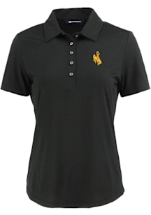 Cutter and Buck Wyoming Cowboys Womens Black Coastline Eco Short Sleeve Polo Shirt