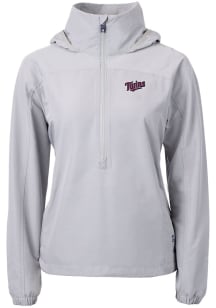Cutter and Buck Minnesota Twins Womens Grey Cooperstown Charter Eco Long Sleeve Pullover