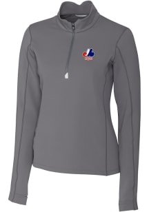 Cutter and Buck Montreal Expos Womens Grey Cooperstown Traverse 1/4 Zip Pullover