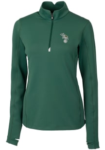 Cutter and Buck Oakland Athletics Womens Green Cooperstown Traverse Qtr Zip