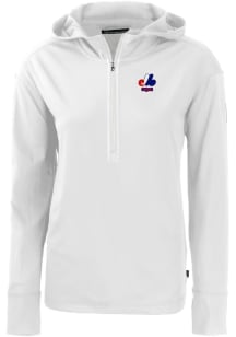 Cutter and Buck Montreal Expos Womens White Cooperstown Daybreak Hood 1/4 Zip Pullover