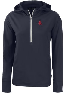 Cutter and Buck Boston Red Sox Womens Navy Blue Cooperstown Daybreak Hood Qtr Zip