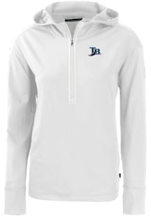 Cutter and Buck Tampa Bay Rays Womens White Cooperstown Daybreak Hood Qtr Zip