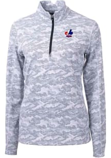Cutter and Buck Montreal Expos Womens Charcoal Cooperstown Traverse Camo 1/4 Zip Pullover