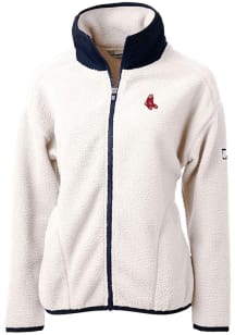 Cutter and Buck Boston Red Sox Womens Grey Cooperstown Cascade Sherpa Long Sleeve Full Zip Jacket