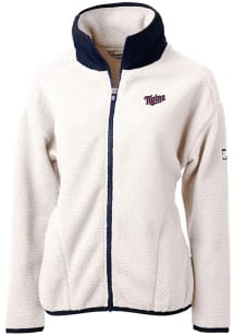 Cutter and Buck Minnesota Twins Womens Grey Cooperstown Cascade Sherpa Long Sleeve Full Zip Jacket