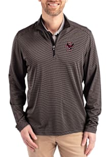 Cutter and Buck Boston College Eagles Mens Black Virtue Eco Pique Micro Stripe Long Sleeve Qtr Zip..