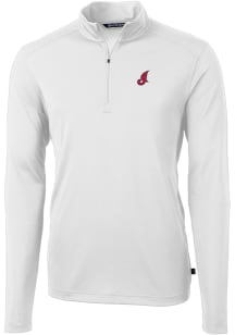 Cutter and Buck Cleveland Guardians Mens White Cooperstown Virtue Eco Pique Long Sleeve 1/4 Zip ..