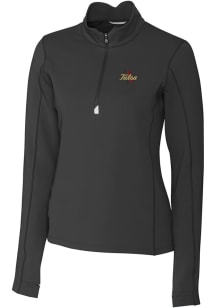 Womens Tulsa Golden Hurricane Black Cutter and Buck Traverse Qtr Zip