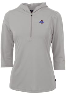 Womens Tulsa Golden Hurricane Grey Cutter and Buck Virtue Eco Pique Hooded Sweatshirt