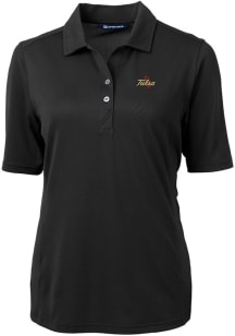 Womens Tulsa Golden Hurricane Black Cutter and Buck Virtue Eco Pique Short Sleeve Polo Shirt