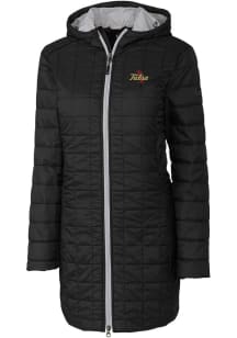 Womens Tulsa Golden Hurricane Black Cutter and Buck Rainier PrimaLoft Long Filled Jacket