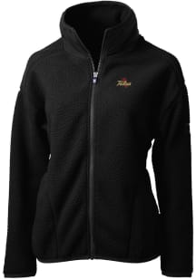 Womens Tulsa Golden Hurricane Black Cutter and Buck Cascade Sherpa Long Sleeve Full Zip Jacket