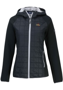 Womens Tulsa Golden Hurricane Black Cutter and Buck Rainier PrimaLoft Hybrid Medium Weight Jacke..