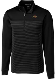 Mens Tulsa Golden Hurricane Black Cutter and Buck Traverse Stripe Qtr Zip