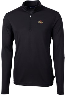 Mens Tulsa Golden Hurricane Black Cutter and Buck Virtue Eco Pique Qtr Zip