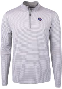 Mens Tulsa Golden Hurricane Grey Cutter and Buck Virtue Eco Pique Stripe Qtr Zip