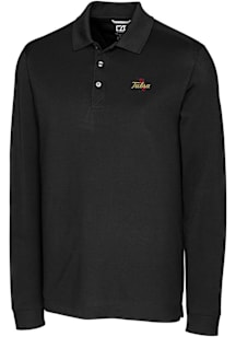 Cutter and Buck Tulsa Golden Hurricane Black Advantage Pique Long Sleeve Big and Tall Polo