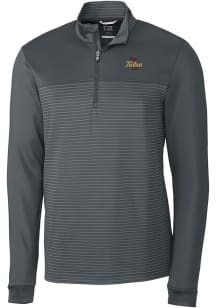 Mens Tulsa Golden Hurricane Grey Cutter and Buck Traverse Stripe Qtr Zip Pullover